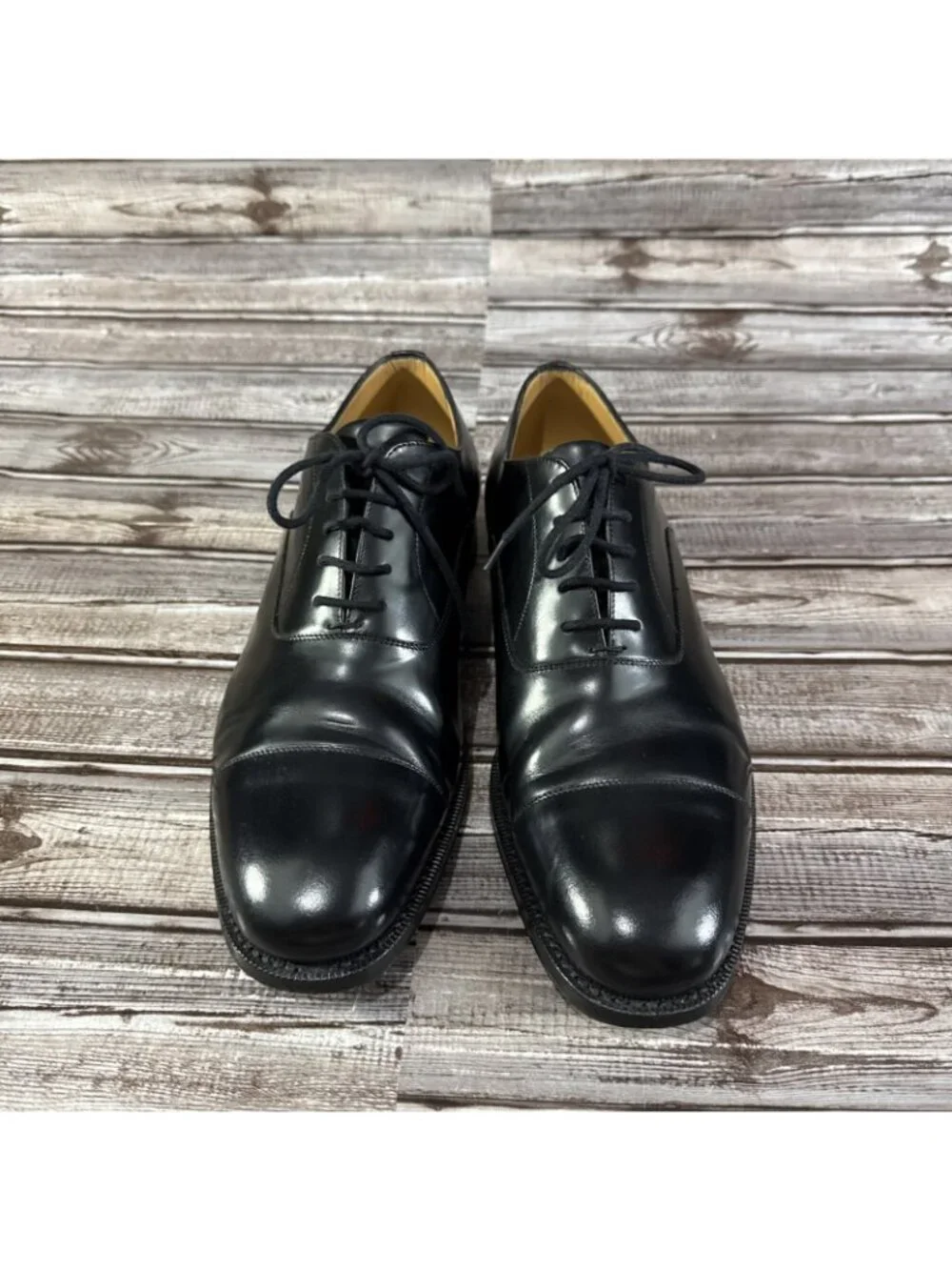 J. Glen Handmade Leather Lace Up Cap Toe Dress Shoes Sz 8.5 US Black Made Italy
